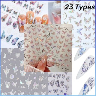 ⚡⚡COD Tomoni 3D Nhãn Dán Móng Tay Bướm 23 Loại Chất Lượng Cao Vỏ Dính Thanh Trượt Đề Can Chuyển Màu Vàng Đầy Màu Sắc Lá Bọc Laser Chất Lỏng Hình Bướm DIY Nhãn Dán Móng Tay