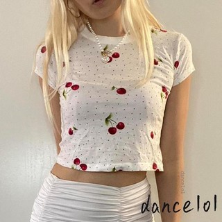 Dance1o1-áo thun ngắn tay cổ tròn dành cho nữ in họa tiết Slim Fit Baby Tee