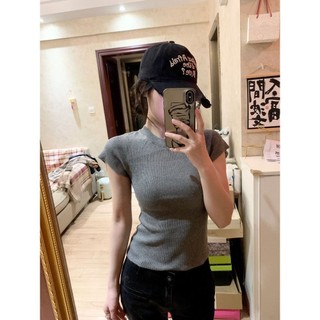 K Dệt Kim Vai Trước Áo Thun Tay Ngắn Thiết Kế Niche Hot Girl Rỗng Top