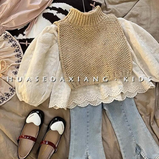 Quần Jean Dệt Kim Khăn Choàng Retro Phù Hợp Với Trẻ Em Xuân Thu Hè Thời Trang Hàn Quốc Trẻ Em Quần Áo Phong Cách Mới Bé Gái