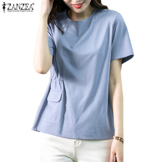 Zanzea Áo kiểu dáng rộng cổ tròn ngắn tay cổ tròn kiểu Hàn Quốc dành cho nữ