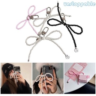 Unstop * Ngọc Trai Đính Hạt Nơ Móc Khóa Mặt Dây Chuyền Đáng Yêu Trang Trí Túi Điện Thoại Mặt Dây Chuyền Nữ Ba Lô Túi Xách Quyến Rũ Cho Bé Gái