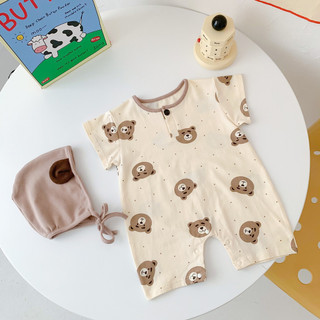 2024 Phong Cách Mới Cho Bé Jumpsuit ins Mùa Hè Phiên Bản Hàn Quốc Bé Cotton Tay Ngắn Jumpsuit Bé Trai Gấu Dễ Thương Jumpsuit Romper Romper