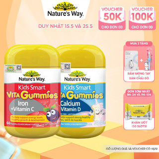 Combo 2 kẹo dẻo vi chất Nature's Way Kid Smart Vita Gummies Calcium + Vitamin D và Vita Gummies Iron + Vitamin C
