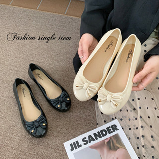 Giày sandal đế bệt thông thường đơn giản và đa năng dành cho nữ, giày nơ cổ thấp thời trang