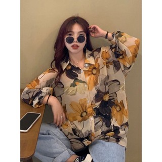Áo Sơ Mi Nữ 2024 Phong Cách Mới Thời Trang Rời Tất Cả Trận Đấu Lười Phong Cách Dài Tay Retro Phong Cách Hồng Kông Mỏng Hoa Top
