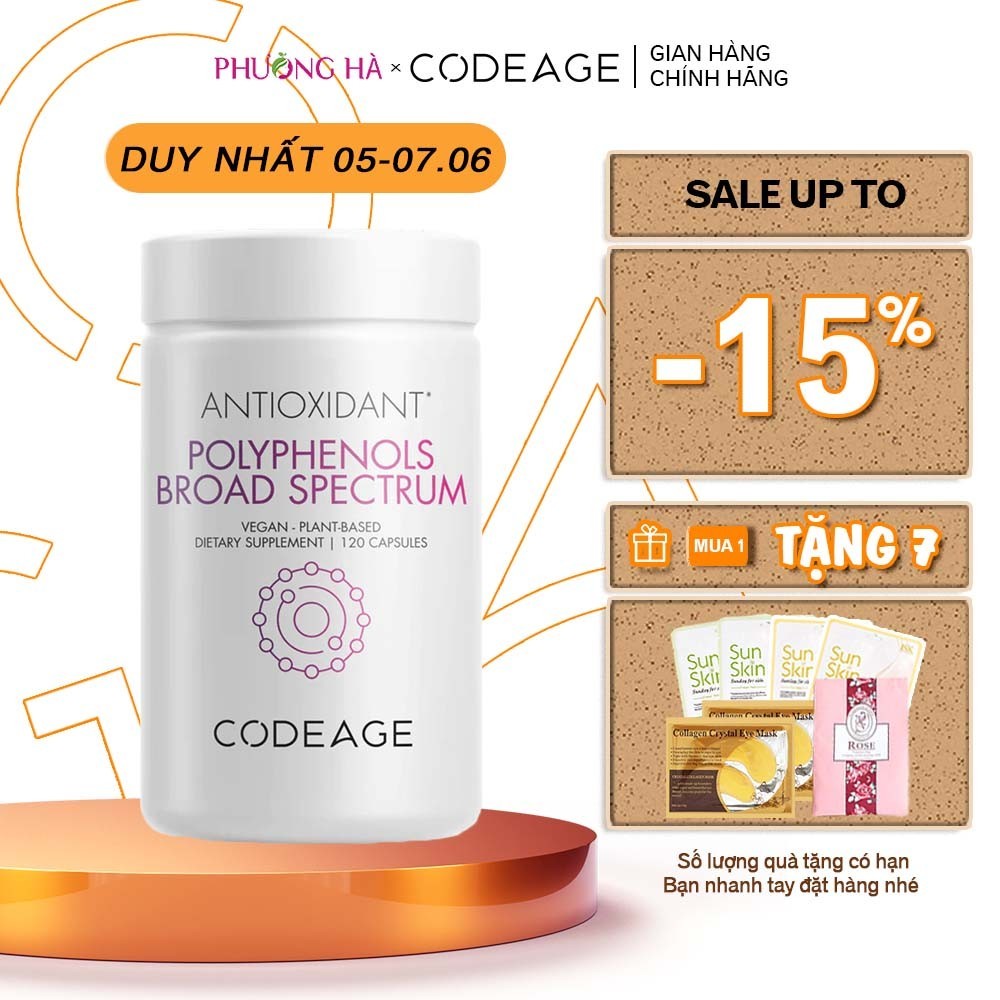 Viên uống chống nắng, sáng da CodeAge Polyphenols Broad Spectrum 120 viên