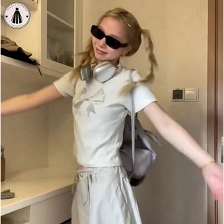 Hormoo [100% cotton] Áo thun ngắn tay nơ phong cách Mỹ áo nữ phong cách mới vừa vặn