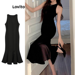 Đầm Lovito hở vai màu trơn phong cách thường ngày cho nữ LNE66267