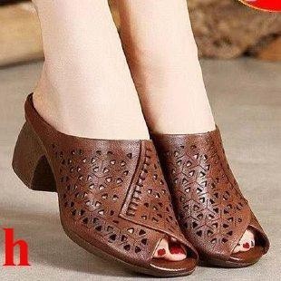  Giày Sandal Miệng Cá Nữ Mùa Hè 2024 Giày Nữ Da Mềm Cao Gót Dép Retro Trung Niên Mẹ Mặc Bên Ngoài Dép Nữ Wholes 