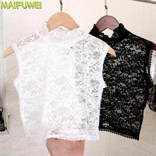 Cổ áo sơ mi giả vải cotton phối ren màu trắng / đen tháo rời được cho nữ