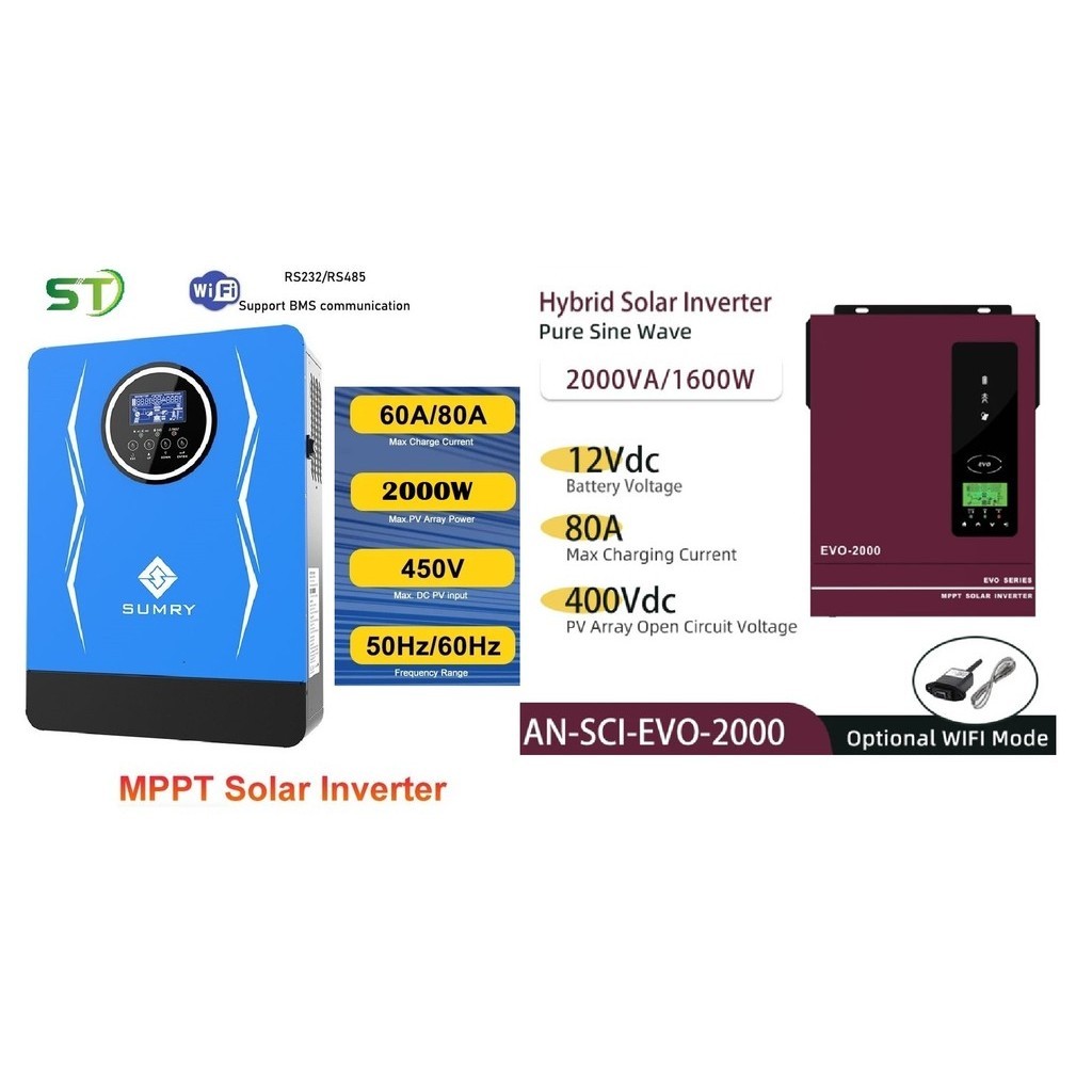 SUMRY-EVO- Hybrid Inverter 2200VA 1800W-2000VA 1600W 80A MPPT PV 30V-450V- Biến tần năng lượng sóng 