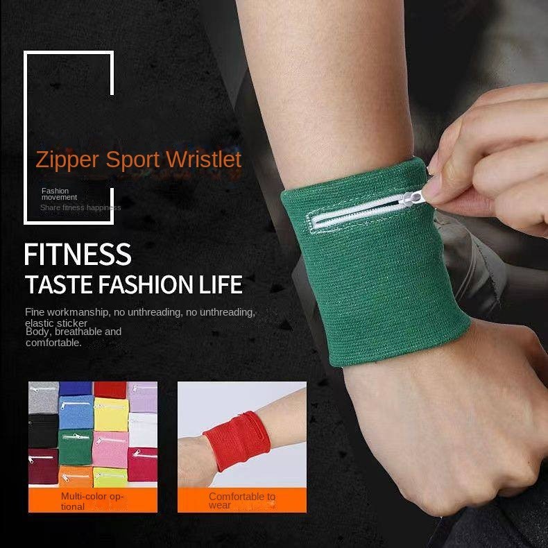 Zipper Wristband Basketball Running Sports Sweat-Absorbent Wrist Bag Key and COIN Case Men and Women