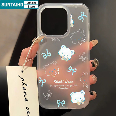 Suntaiho Vỏ Dễ Thương Ngộ nghĩnh Họa Tiết Nơ Trong Suốt Mờ Dành Cho Iphone 11 12 13 14 15 16 Pro Max IP 7 8 Plus Iphon X Xs XR Xs Max Silicon Mềm Cao Cấp Chống Sốc Ốp điện thoại