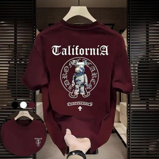 Phong Cách Mỹ Thời Trang Cổ Tròn Tay Ngắn Tee Rời Cotton Áo Cho Nam Họa Tiết Gấu Bông In Hình Thường Ngày Đen / Trắng / Rượu Vang Đỏ Cặp Đôi Áo Sơ Mi