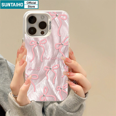 Suntaiho Chất Lượng Cao Họa Tiết Nơ Ngọc Trai Trong Suốt Mờ Dành Cho Iphone 16 15 14 13 12 11 Pro Max IMD TPU Silicon Cao Cấp Chống Sốc Ốp điện thoại