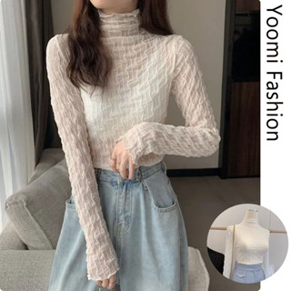 Áo lưới mỏng trong suốt tay dài cổ lọ thời trang dành cho nữ