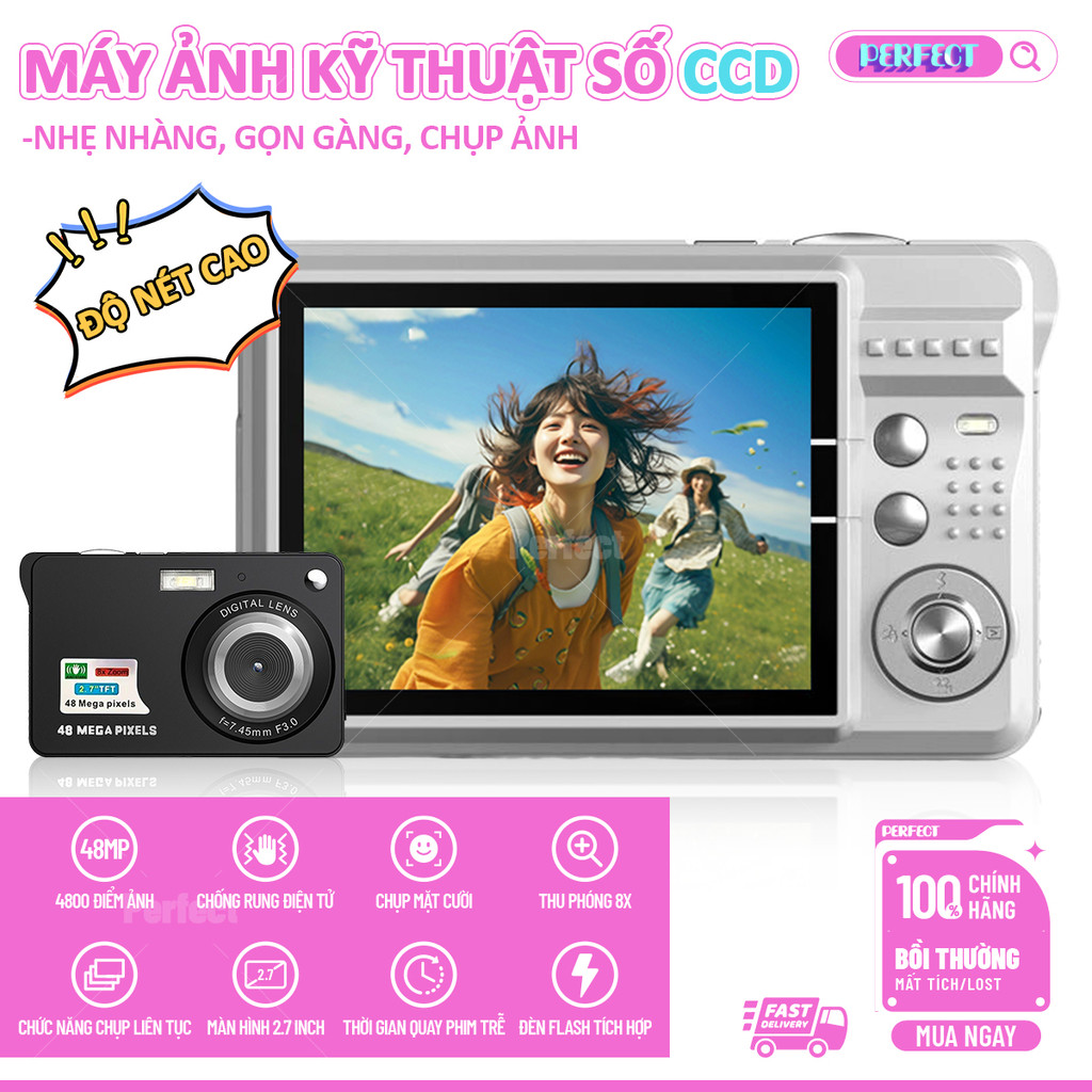 🔥(DEAL HOT) Máy Ảnh Mini V2 Chụp 48MP + Quay Phim - Thiết Kế Siêu Nhẹ | Tặng Thẻ Nhớ