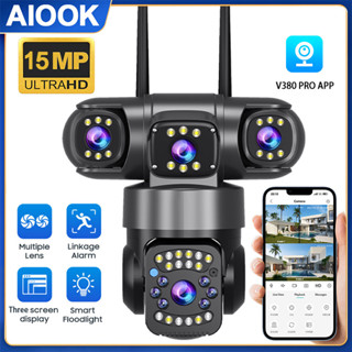  Aiook V380 PRO Camera ngoài trời WiFi HD 15MP Camera ba ống kính chống nước Tầm nhìn ban đêm Liên lạc hai chiều Camera IP theo dõi di động 