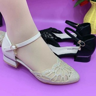 Giày Khiêu Vũ Rỗng Chính Hãng Da Mềm Dép Đế Mềm Nữ Giữa Gót Dày Gót Bên Ngoài Mặc Nông Miệng Mũi Nhọn Rhine