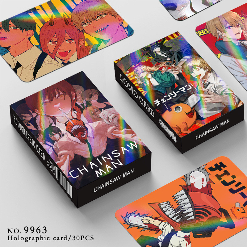 Chainsaw Man Holographic Photocard Laser Flash Lomo Card 30 cái / hộp