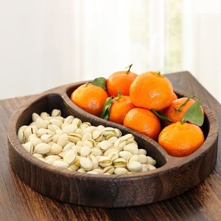 High-Grade Fruit Plate Chinese Solid Wood Fruit Plate Double Stitching Snack Dish Storage Tray round Tea Cake Tray Household Fruit Plate