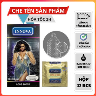 Bao Cao Su Innova Long Shock 4in1 Gân Gai Chống Xuất Tinh Sớm, Kéo Dài Quan Hệ - hộp 12 bao