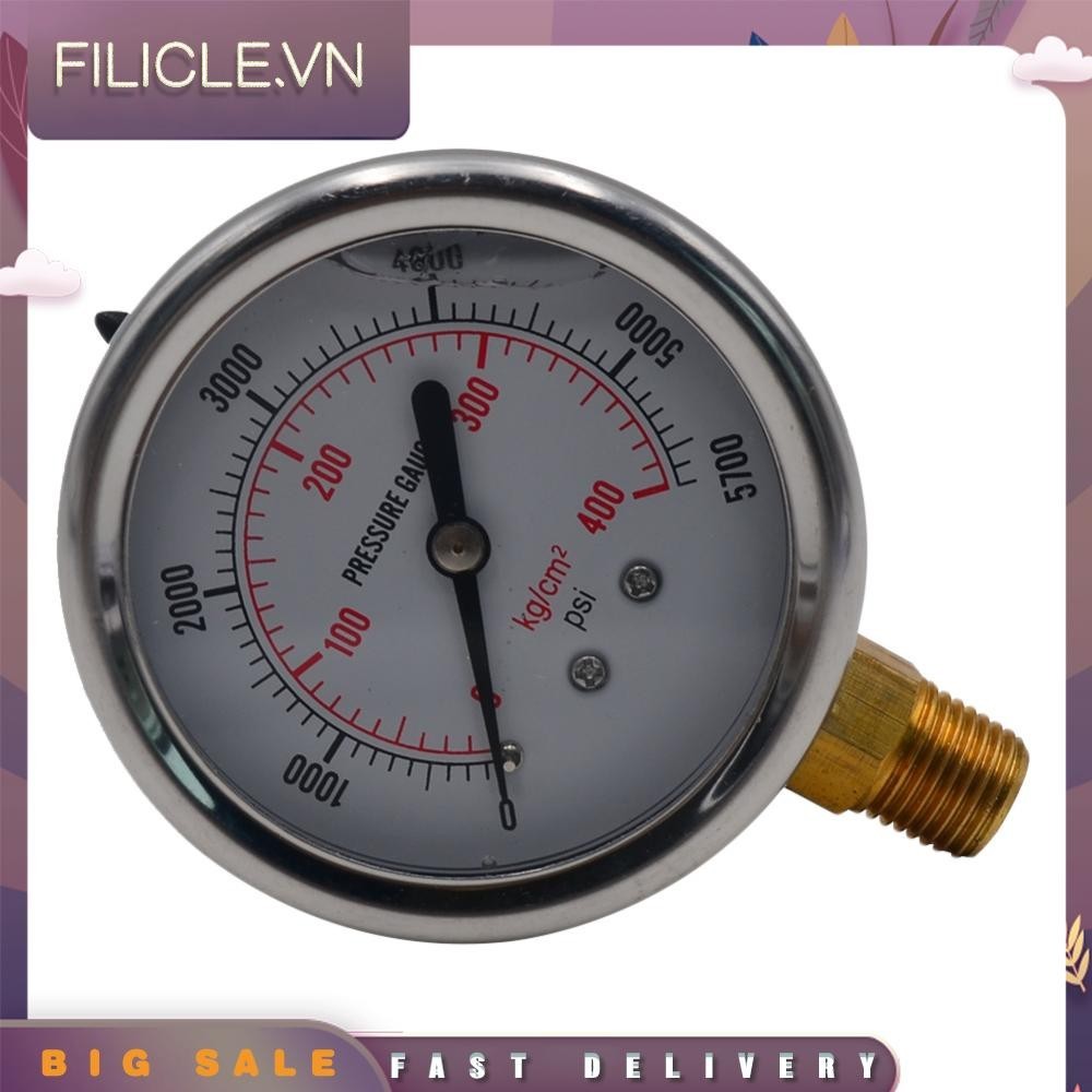 [Filicle.vn] Đồng hồ đo áp suất dầu 0-5000PSI Đồng hồ đo áp suất dầu thủy lực Phụ kiện ô tô