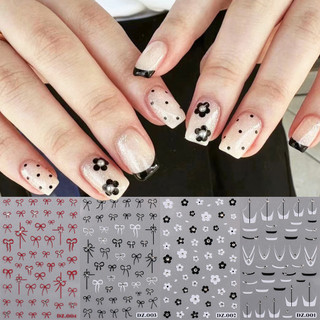 Hama Nail Móng Tay Nghệ Thuật Miếng Dán Bán Buôn Pháp Đen Trắng Hoa Nơ Phong Cách Nhật Bản Nhỏ Tươi Phong Cách Kim Cương Trang Trí Móng Tay Miếng Dán Decal