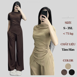 Set bộ nhún eo cổ thuyền kèm quần suông dài emly, set bộ cổ thuyền 264