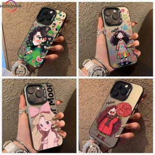 Tương Thích Cho iPhone 15 14 13 12 11 Pro XS MAX XR X 15 14 7 8 Plus SE Ốp Điện Thoại Hoạt Hình Dễ Thương Cô Gái Màu Bạc Hai Lớp Chống Sốc