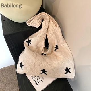  Túi xách nữ móc tạp hóa in hình ngôi sao Túi dệt kim thẩm mỹ Túi xách nữ hàng ngày