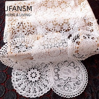 UFANSM Bàn Vải, Ren Thêu Tròn Ren Placemat, Trang Trí Chống Đỡ Rỗng Trà Thảm Trắng Cà Phê Coaster Cho Bàn Bếp