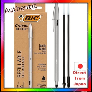 Hộp bút bi Bic Japan Crystal Re'New CRBLK-3P 1.0 mực đen gốc dầu + 2 ruột