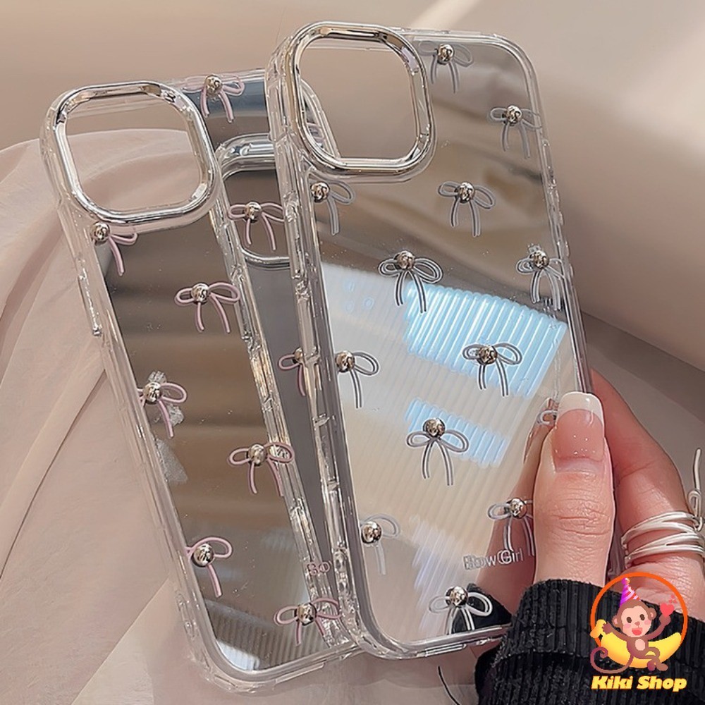 Ốp Điện Thoại Gương Nơ Hạt 3D Sang Trọng Cho IPhone 11 15 14 Pro MAX 12 13 Promax 15 / 14 Plus XS MAX XR 7 8Plus Ốp lưng Chống Rơi