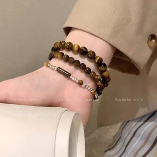 2024 Bạc Gãy Mắt Hổ Đá Đính Hạt Vòng Tay Nữ Ánh Sáng Sang Trọng Cao Cấp Thiết Kế Niche Retro Vòng Tay Sinh Viên Cặp Đôi Vòng Tay 20033