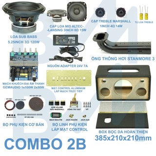 Combo chế loa bluetooth 2.1 sub 5.25inch 1x120w + 2x29w - chế loa kiểu dáng marshall 385x210x210mm