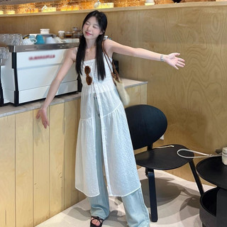Mùa hè màu trắng xẻ tà phong cách kỳ nghỉ bên bờ biển với nhiều lớp váy treo dài vừa phải dành cho nữ váy mỏng