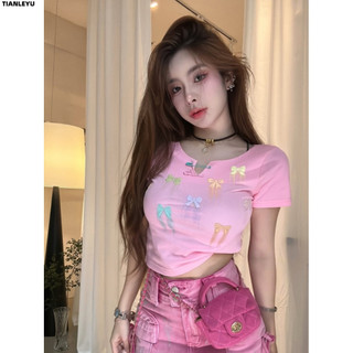 TIANLEYU áo phông áo thun nữ croptop baby tee Fashion xu hướng Vintage Popular WTX2451RZM 25Z240617