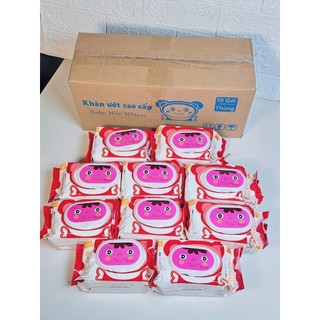Thùng 10 gói khăn ướt baby Wipes không cồn, không hương liệu an toàn cho bé (gói 650 gram) SIÊU THỊ VUI VẺ