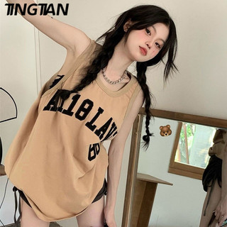 Áo thun không tay TINGTIAN in họa tiết chữ trẻ trung và thời trang dành cho nữ