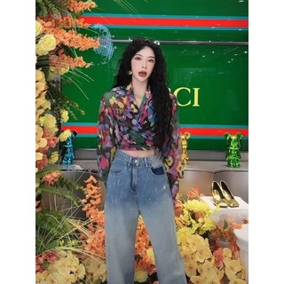 Hàng Châu Âu Cổ Hoa Áo Sơ Mi Nữ Thời Trang Phong Cách Phương Tây Hoa Lớn Áo Sơ Mi Voan Dài Tay Top KWUV