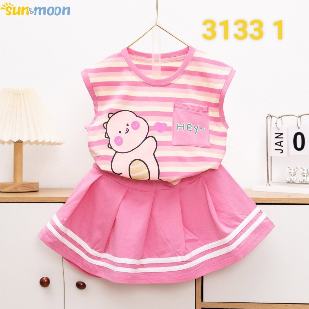 Sun&Moon. Sét váy sọc in khủng long Chibi cưng