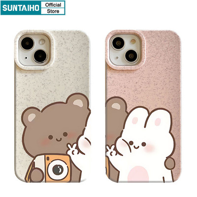 Suntaiho Ốp lưng Iphone Hàn quốc Đẹp Phim Hoạt Hình Dễ Thương Gấu Thỏ Cặp Đôi Họa Tiết Thẩm Mỹ Dành Ốp Điện Thoại Silicon Mềm Cao Cấp Chống Sốc Cho Iphone 15 14 12 13 11 Pro Max IP 7 8 Plus Iphon X Xs XR Xs Max Ốp Lưng