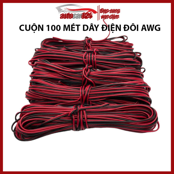 100m Dây điện đôi đen đỏ đủ loại 18AWG-20AWG-22AWG-26AWG lõi 0.75mm, 0.5mm, 0.3mm, 0.2mm đa năng