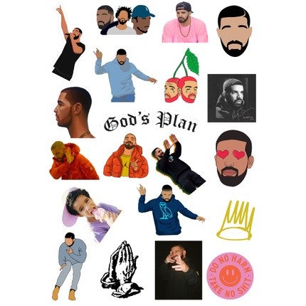 Bộ 20 hình dán ca sĩ rapper DRAKE, sticker hình dán hiphop, hình dán laptop