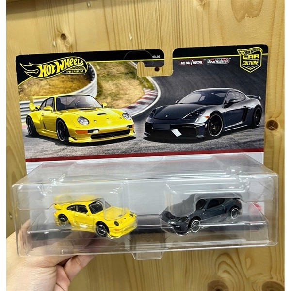 Set Xe mô hình HRR82 Hot Wheels Premium 2 Pack Porsche 993 GT2/Porsche 718 Cayman GT4