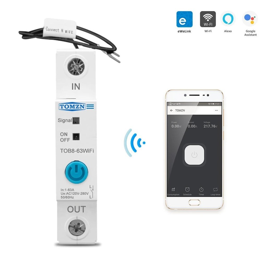 Ewelink 1P + N 63A WIFI Công tắc thông minh Đồng hồ đo năng lượng Kwh Giám sát đo mạch ngắt hẹn giờ 