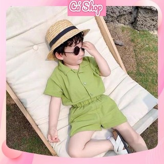 Xả Bộ đũi trơn cổ vest cho bé