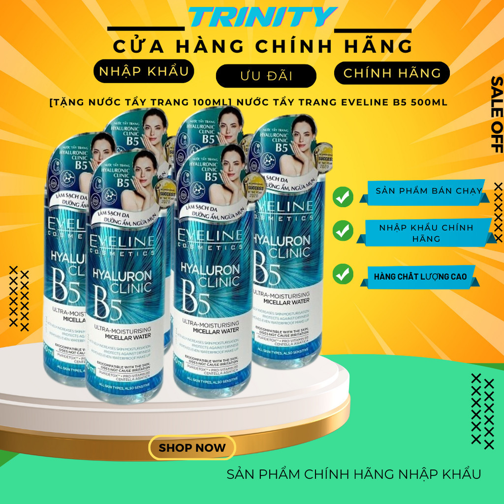 [Tặng nước tẩy trang 100ml] Nước tẩy trang Eveline B5 500ml